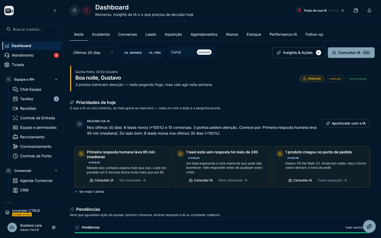 Print da tela real do CTRLB: Dashboard